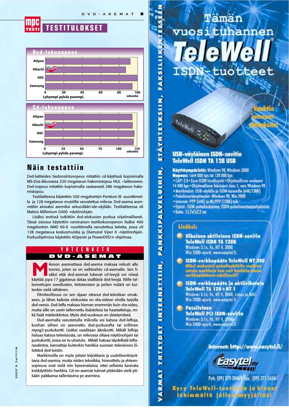 Näin testattiin Dvd-laitteiden tiedonsiirtonopeus mitattiin cd-käytössä kopioimalla MS-Dos-ikkunassa 320 megatavun hakemistopuu NUL laitteeseen.