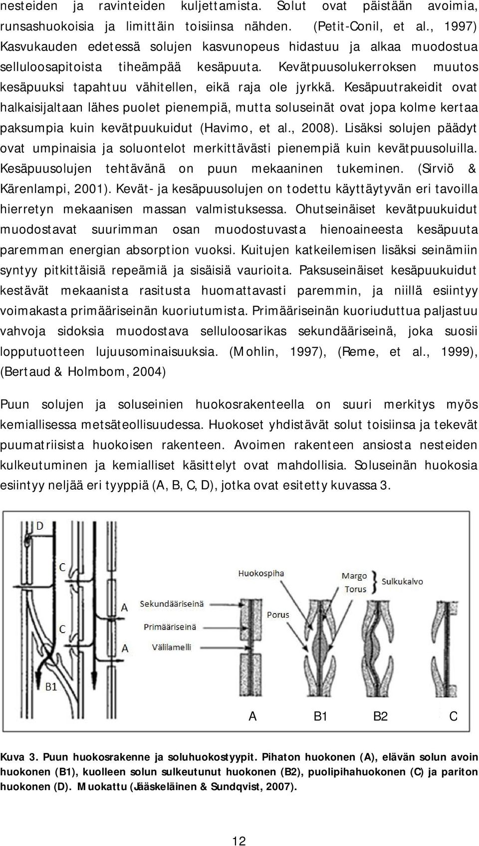 Kesäpuutrakeidit ovat halkaisijaltaan lähes puolet pienempiä, mutta soluseinät ovat jopa kolme kertaa paksumpia kuin kevätpuukuidut (Havimo, et al., 2008).