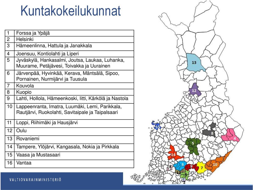 Kuopio 9 Lahti, Hollola, Hämeenkoski, Iitti, Kärkölä ja Nastola 10 Lappeenranta, Imatra, Luumäki, Lemi, Parikkala, Rautjärvi, Ruokolahti, Savitaipale
