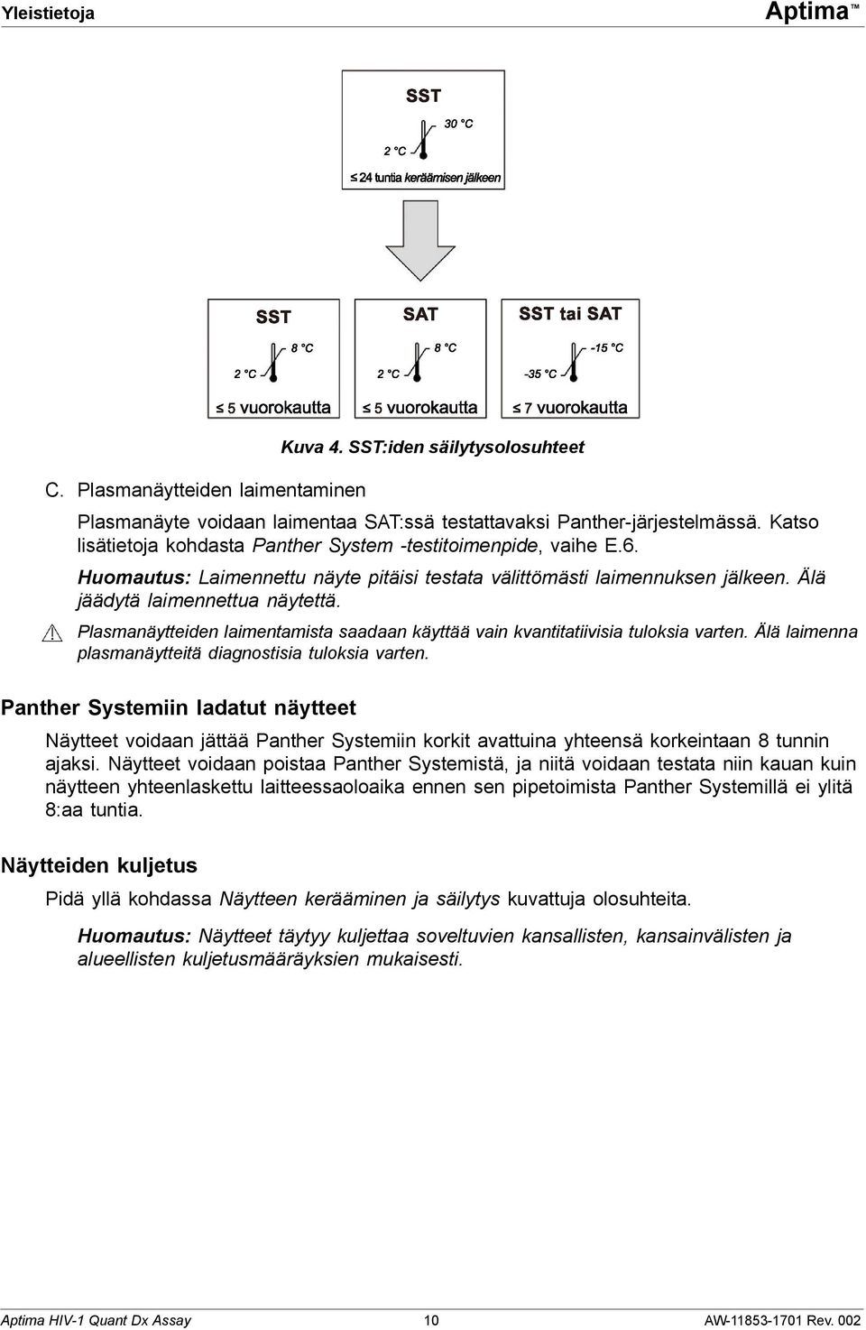 Plasmanäytteiden laimentamista saadaan käyttää vain kvantitatiivisia tuloksia varten. Älä laimenna plasmanäytteitä diagnostisia tuloksia varten.