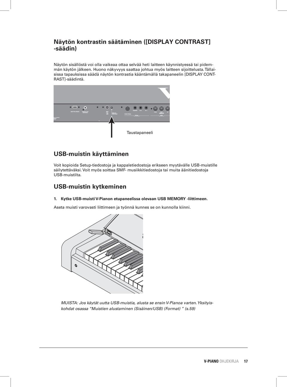 Rear Panel Taustapaneeli USB-muistin käyttäminen Voit kopioida Setup-tiedostoja ja kappaletiedostoja erikseen myytävälle USB-muistille säilytettäväksi.