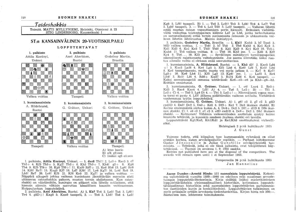 Grätzer, Unkall'i TaiSIapeli A) kts kuv] B) sf4 g3:een C) liisäksi sg5 85 :een. pak~nt, Atma Kranyi, Unkad. -. dxc6 Tbl!! 2. Lc5 -+ Rxc5 3. c7 Tb2+ 4. Kf3 Tb3+ 5. Kg2,! Tb2+ 6. Kh3 Tb3'-+ 7. KM!