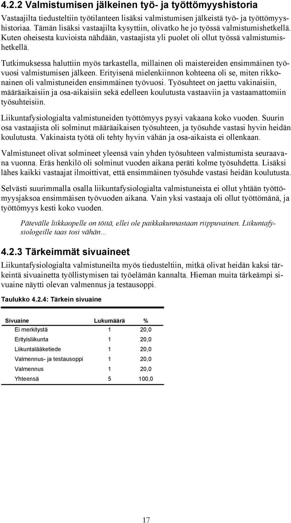 Tutkimuksessa haluttiin myös tarkastella, millainen oli maistereiden ensimmäinen työvuosi valmistumisen jälkeen.