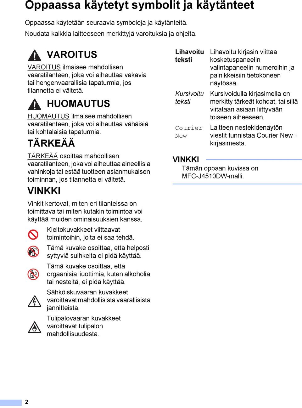 HUOMAUTUS HUOMAUTUS ilmaisee mahdollisen vaaratilanteen, joka voi aiheuttaa vähäisiä tai kohtalaisia tapaturmia.