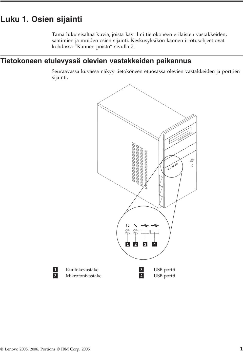 osien sijainti. Keskusyksikön kannen irrotusohjeet ovat kohdassa Kannen poisto sivulla 7.