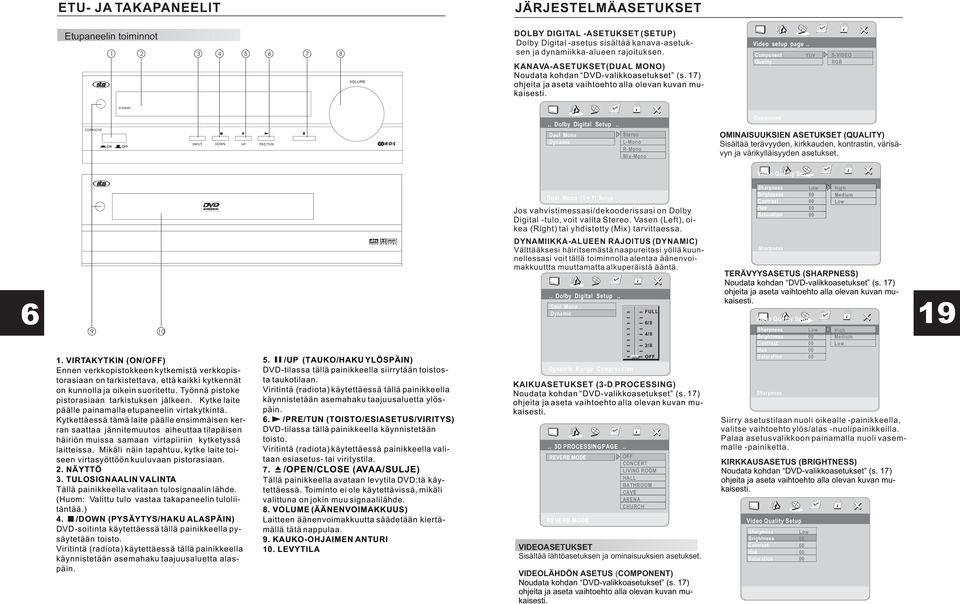 . Daul Mono Dynamic Stereo L-Mono -Mono Mix-Mono Component OMINAISUUKSIEN ASETUKSET (QUALITY) Sisältää terävyyden, kirkkauden, kontrastin, värisävyn ja värikylläisyyden asetukset.