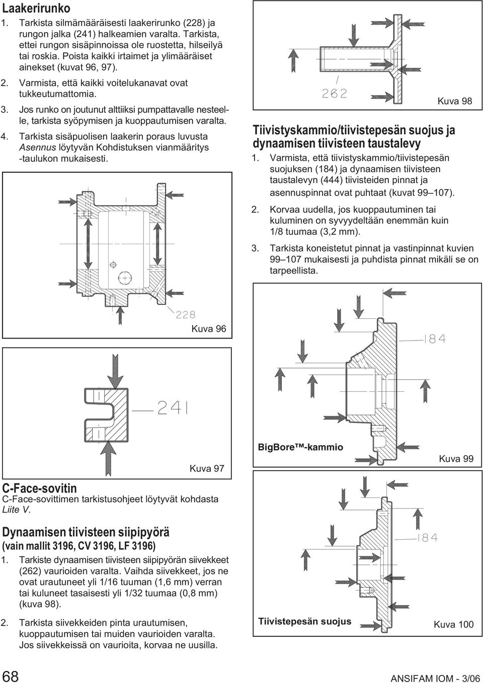 Jos runko on joutunut alttiiksi pumpattavalle nesteelle, tarkista syöpymisen ja kuoppautumisen varalta. 4.