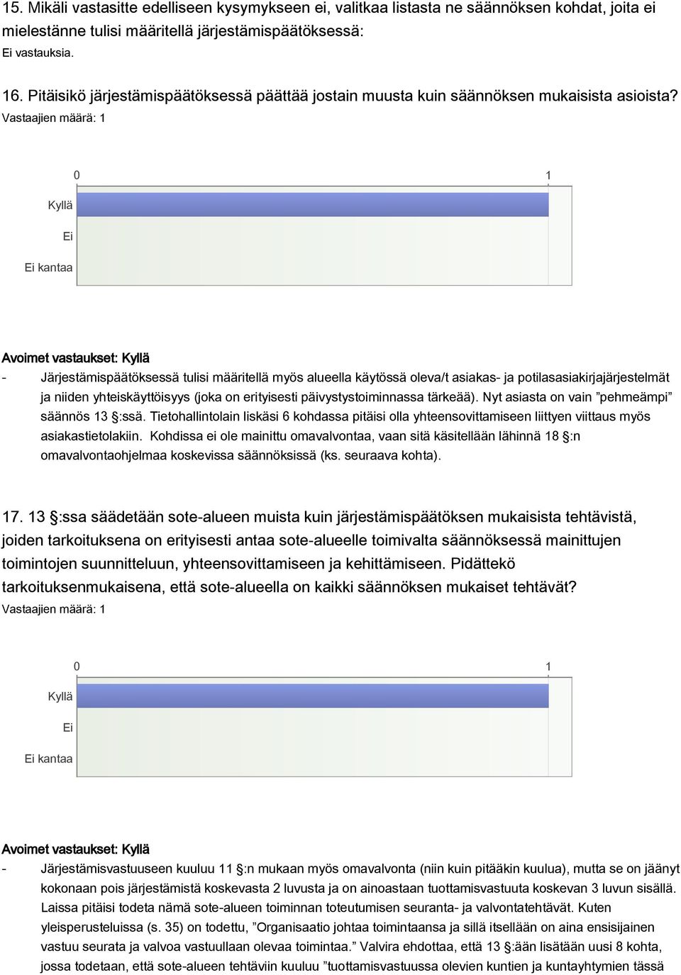 Avoimet vastaukset: - Järjestämispäätöksessä tulisi määritellä myös alueella käytössä oleva/t asiakas- ja potilasasiakirjajärjestelmät ja niiden yhteiskäyttöisyys (joka on erityisesti