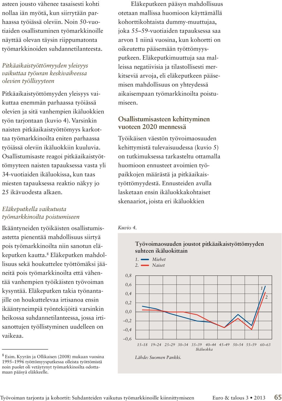 Pitkäaikaistyöttömyyden yleisyys vaikuttaa työuran keskivaiheessa olevien työllisyyteen Pitkäaikaistyöttömyyden yleisyys vaikuttaa enemmän parhaassa työiässä olevien ja sitä vanhempien ikäluokkien