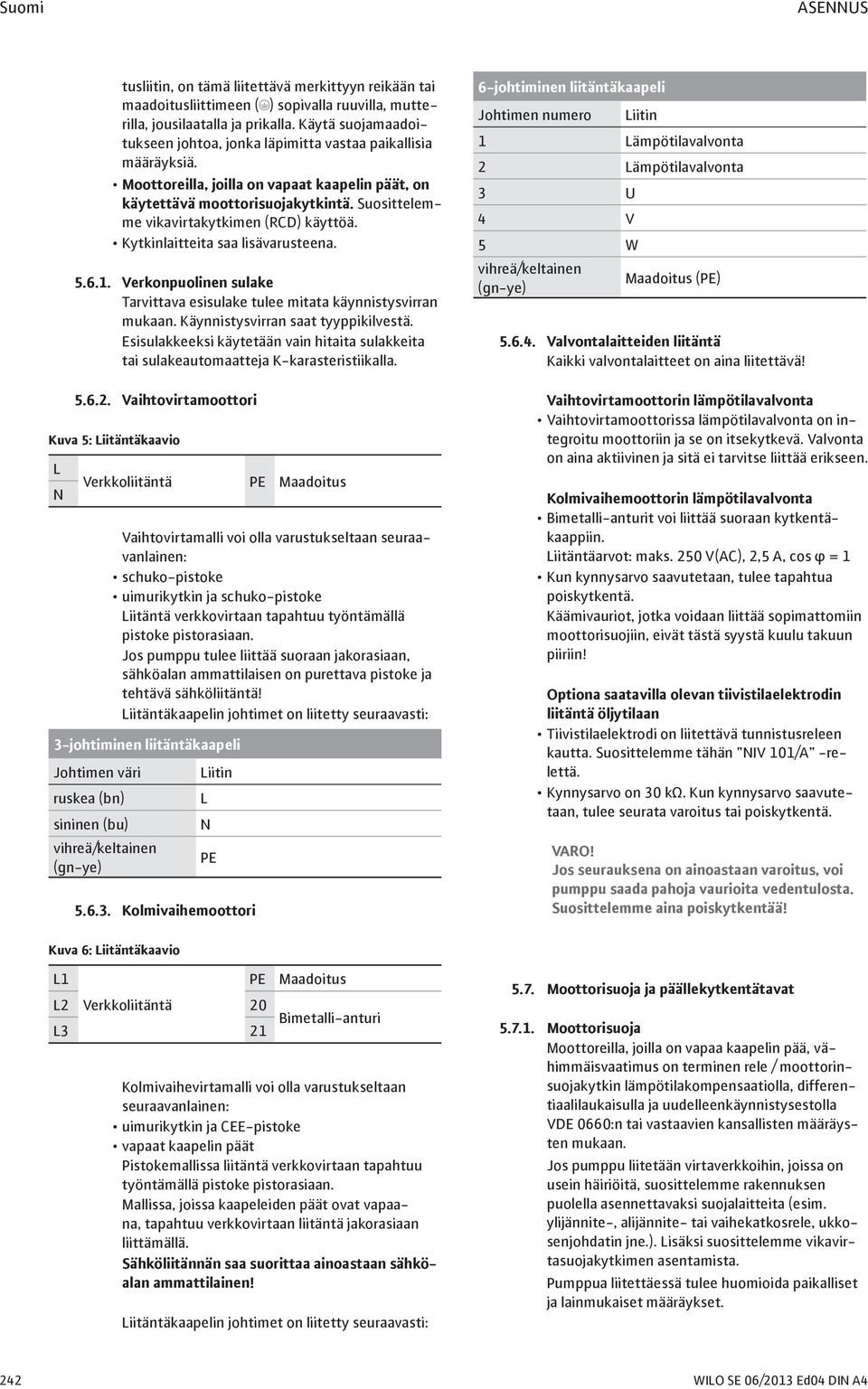 Suosittelemme vikavirtakytkimen (RCD) käyttöä. Kytkinlaitteita saa lisävarusteena. 5.6.1. Verkonpuolinen sulake Tarvittava esisulake tulee mitata käynnistysvirran mukaan.