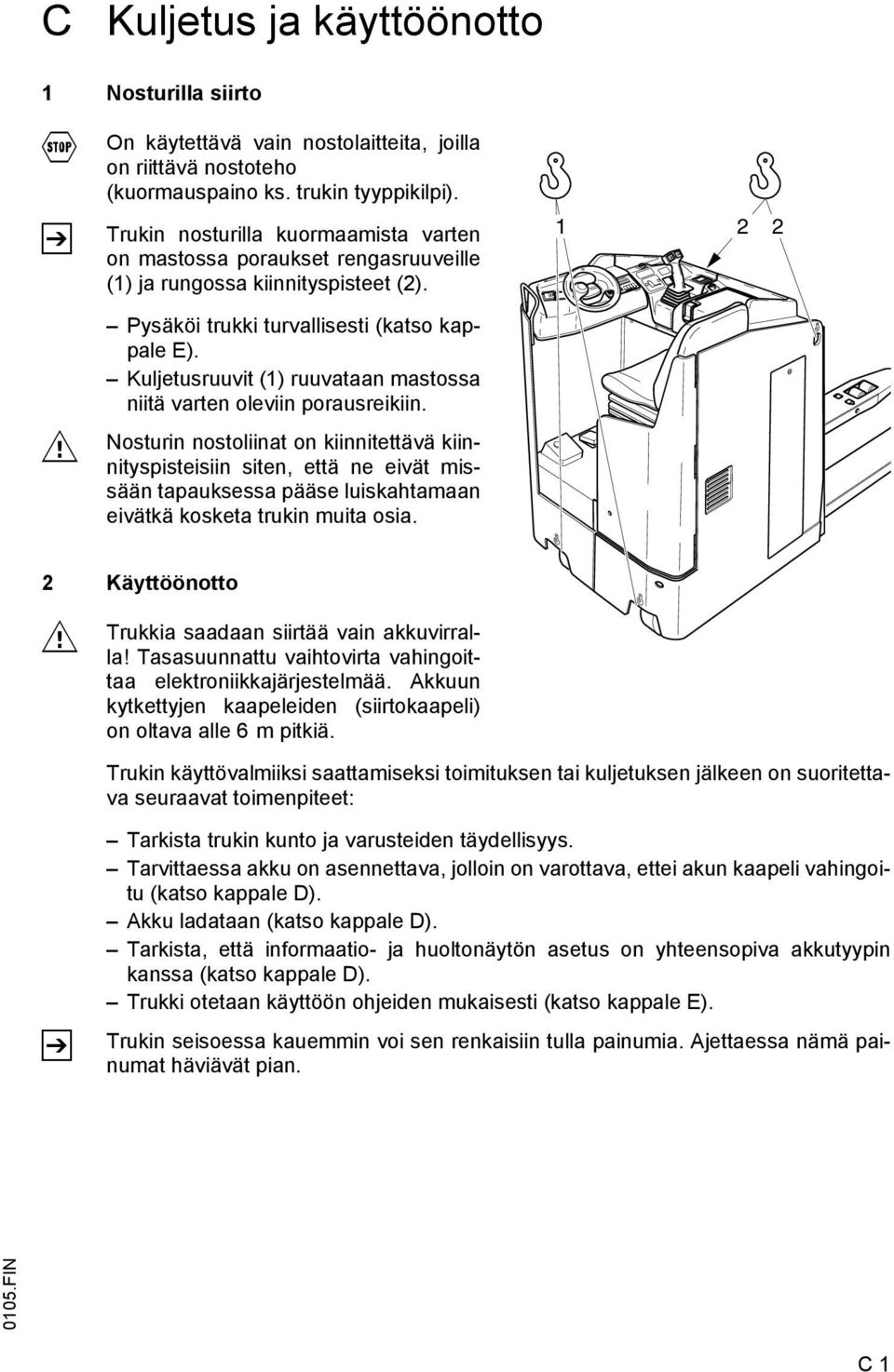 Kuljetusruuvit (1) ruuvataan mastossa niitä varten oleviin porausreikiin.