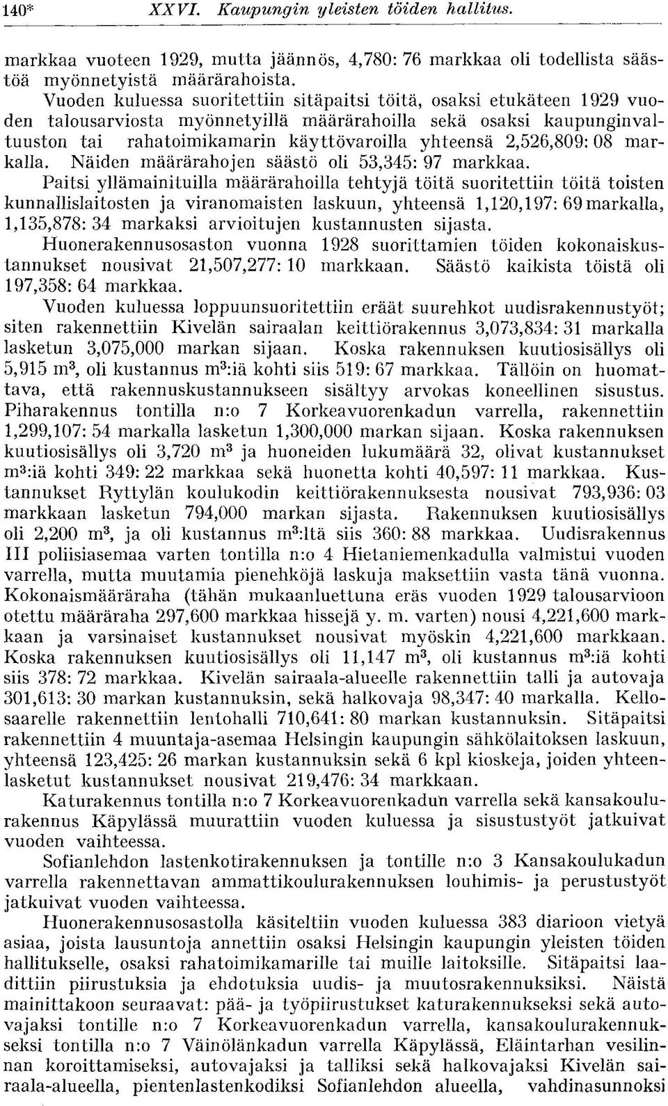 2,526,80:08 markalla. Näiden määrärahojen säästö oli 53,345: 7 markkaa.