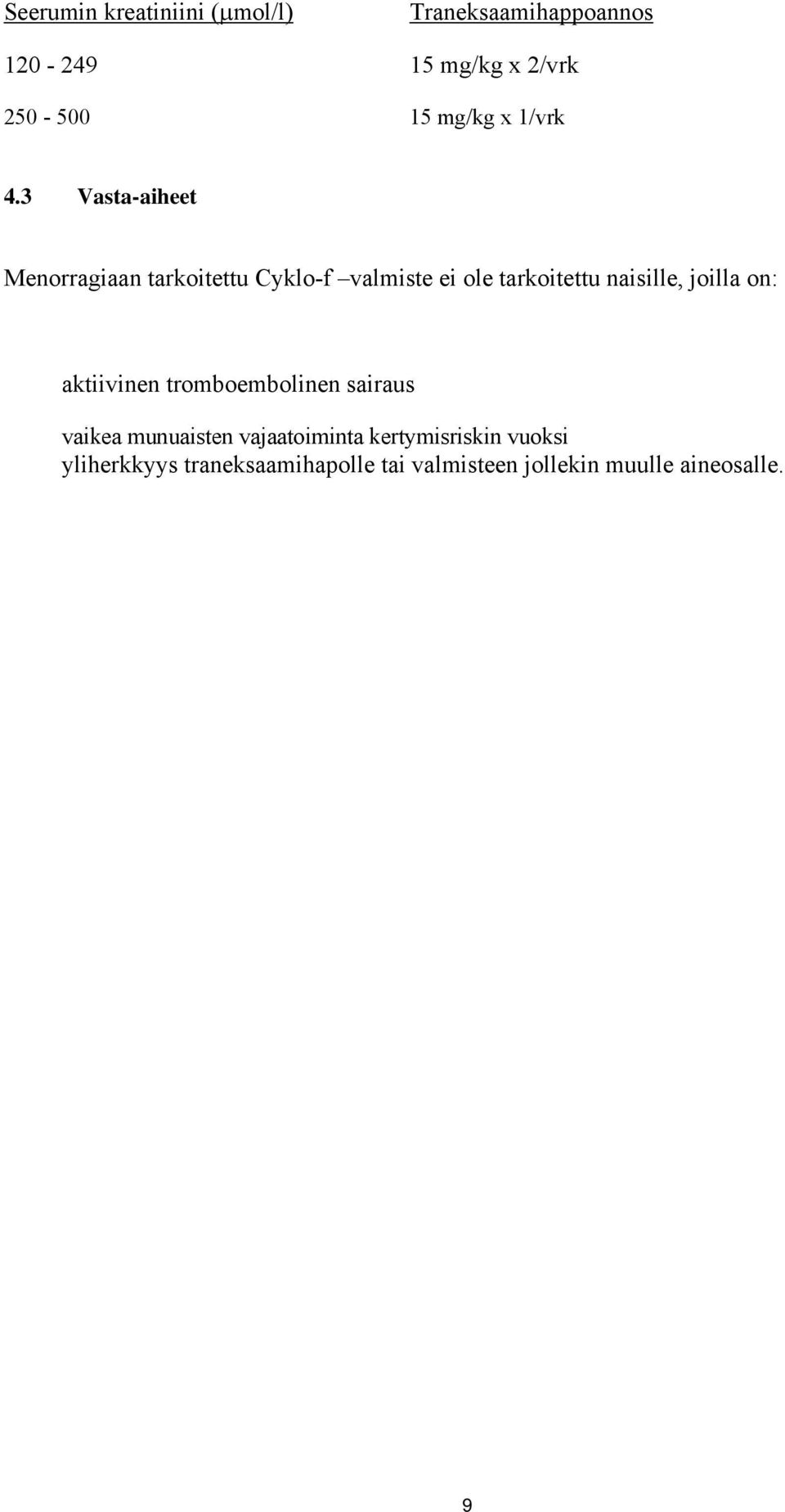 3 Vasta-aiheet Menorragiaan tarkoitettu Cyklo-f valmiste ei ole tarkoitettu naisille,