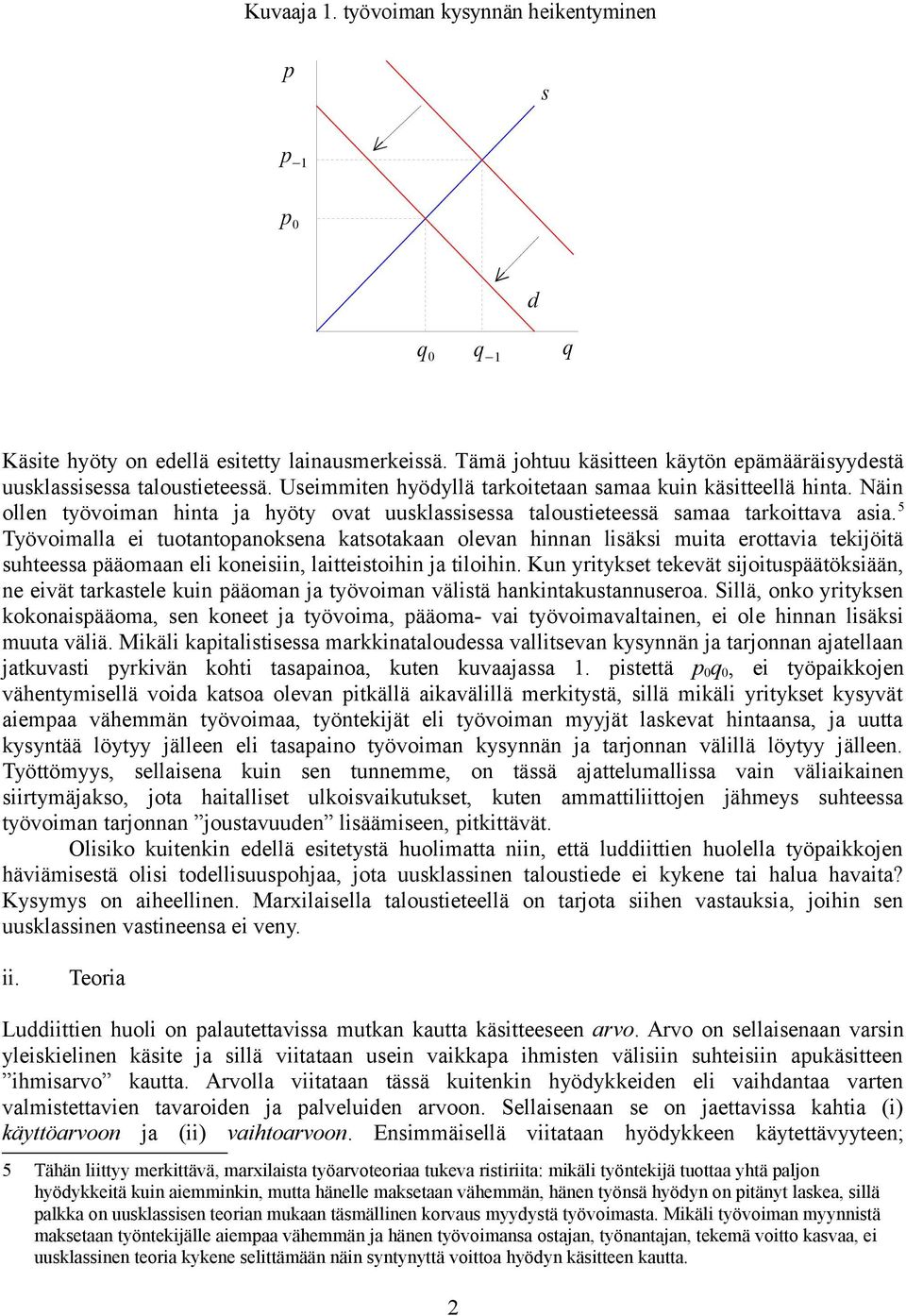 5 Työvoimalla ei tuotantopanoksena katsotakaan olevan hinnan lisäksi muita erottavia tekijöitä suhteessa pääomaan eli koneisiin, laitteistoihin ja tiloihin.