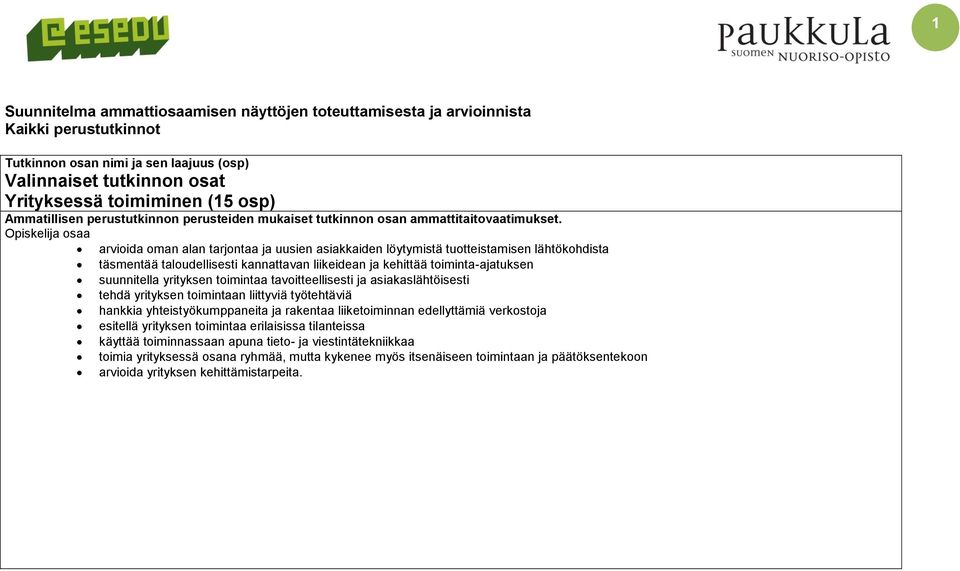 Opiskelija osaa arvioida oman alan tarjontaa ja uusien asiakkaiden löytymistä tuotteistamisen lähtökohdista täsmentää taloudellisesti kannattavan liikeidean ja kehittää toiminta-ajatuksen suunnitella