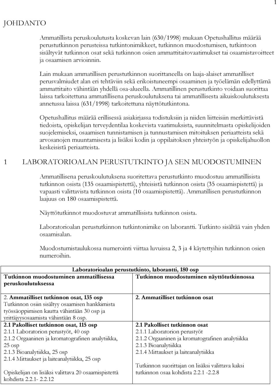 Lain mukaan ammatillisen perustutkinnon suorittaneella on laaja-alaiset ammatilliset perusvalmiudet alan eri tehtäviin sekä erikoistuneempi osaaminen ja työelämän edellyttämä ammattitaito vähintään