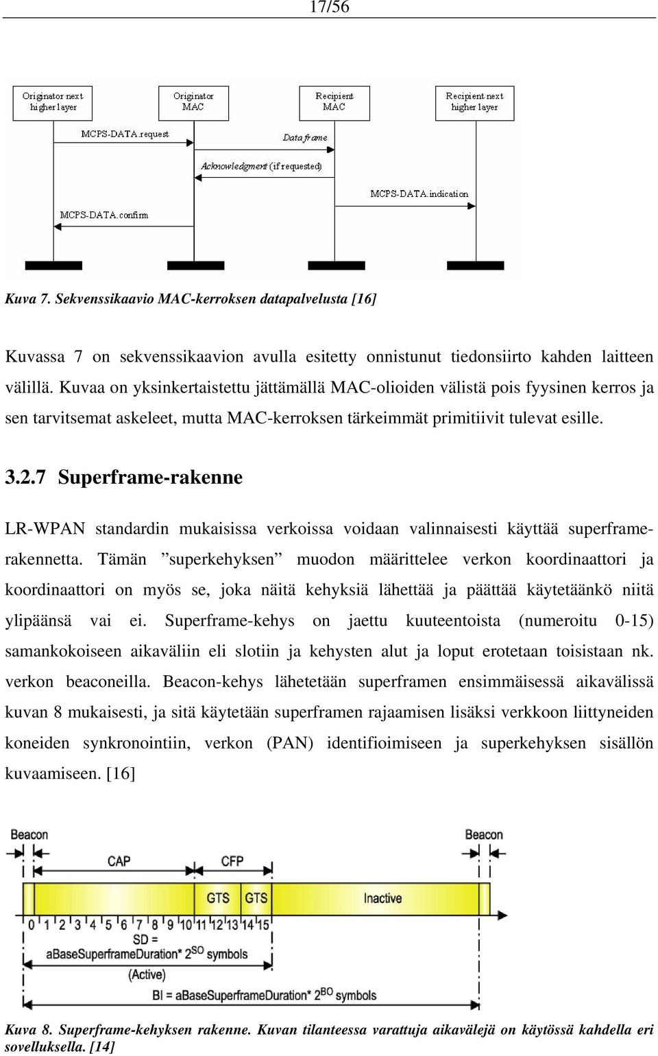 7 Superframe-rakenne LR-WPAN standardin mukaisissa verkoissa voidaan valinnaisesti käyttää superframerakennetta.