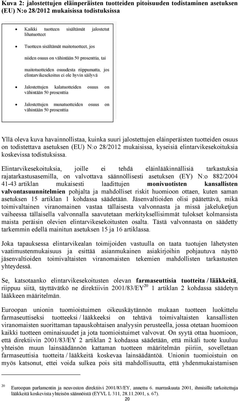 prosenttia Jalostettujen munatuotteiden osuus on vähintään 50 prosenttia Yllä oleva kuva havainnollistaa, kuinka suuri jalostettujen eläinperäisten tuotteiden osuus on todistettava asetuksen (EU) N:o