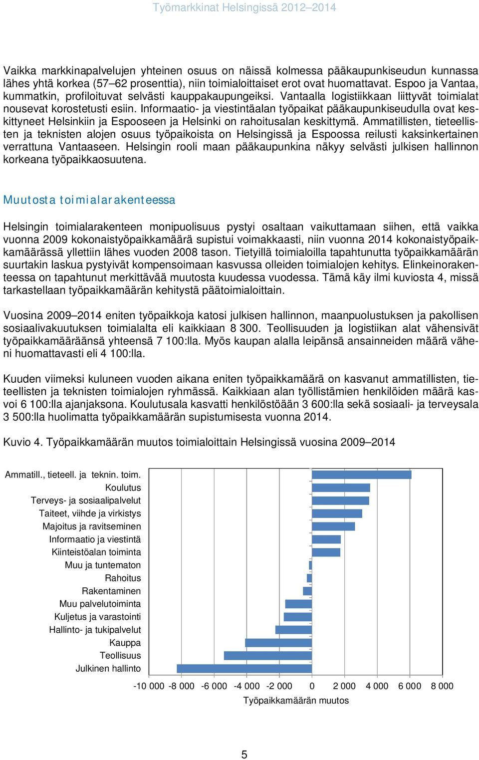 Informaatio- ja viestintäalan työpaikat pääkaupunkiseudulla ovat keskittyneet Helsinkiin ja Espooseen ja Helsinki on rahoitusalan keskittymä.