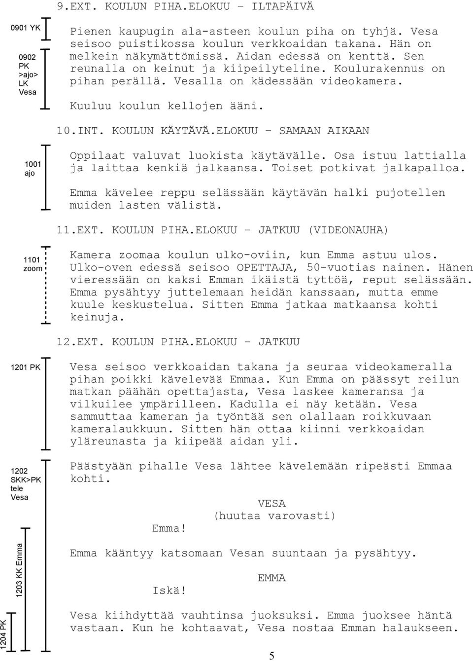 ELOKUU SAMAAN AIKAAN 1001 ajo Oppilaat valuvat luokista käytävälle. Osa istuu lattialla ja laittaa kenkiä jalkaansa. Toiset potkivat jalkapalloa.