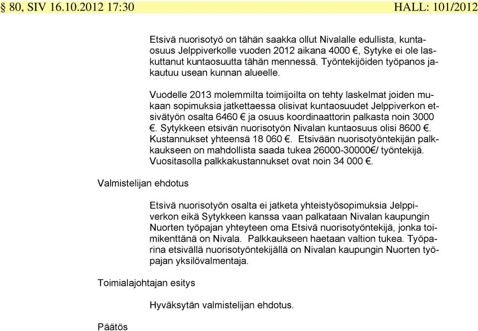 tähän mennessä. Työntekijöiden työpanos jakautuu usean kunnan alueelle.