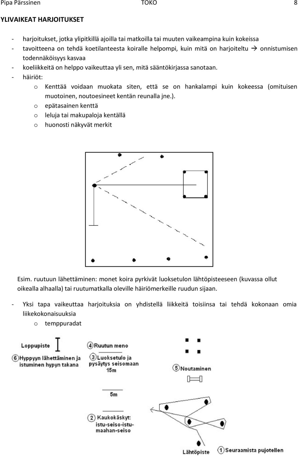 - häiriöt: o o o o Kenttää voidaan muokata siten, että se on hankalampi kuin kokeessa (omituisen muotoinen, noutoesineet kentän reunalla jne.).