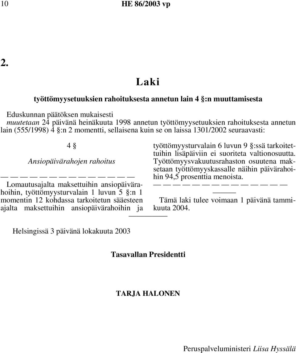 momentin 12 kohdassa tarkoitetun sääesteen ajalta maksettuihin ansiopäivärahoihin ja Helsingissä 3 päivänä lokakuuta 2003 työttömyysturvalain 6 luvun 9 :ssä tarkoitettuihin lisäpäiviin ei suoriteta