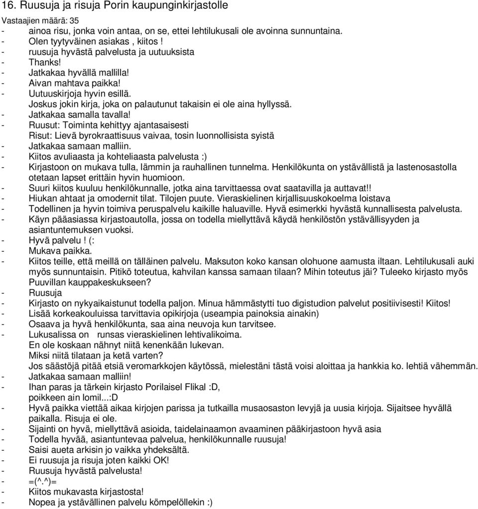 Joskus jokin kirja, joka on palautunut takaisin ei ole aina hyllyssä. - Jatkakaa samalla tavalla!
