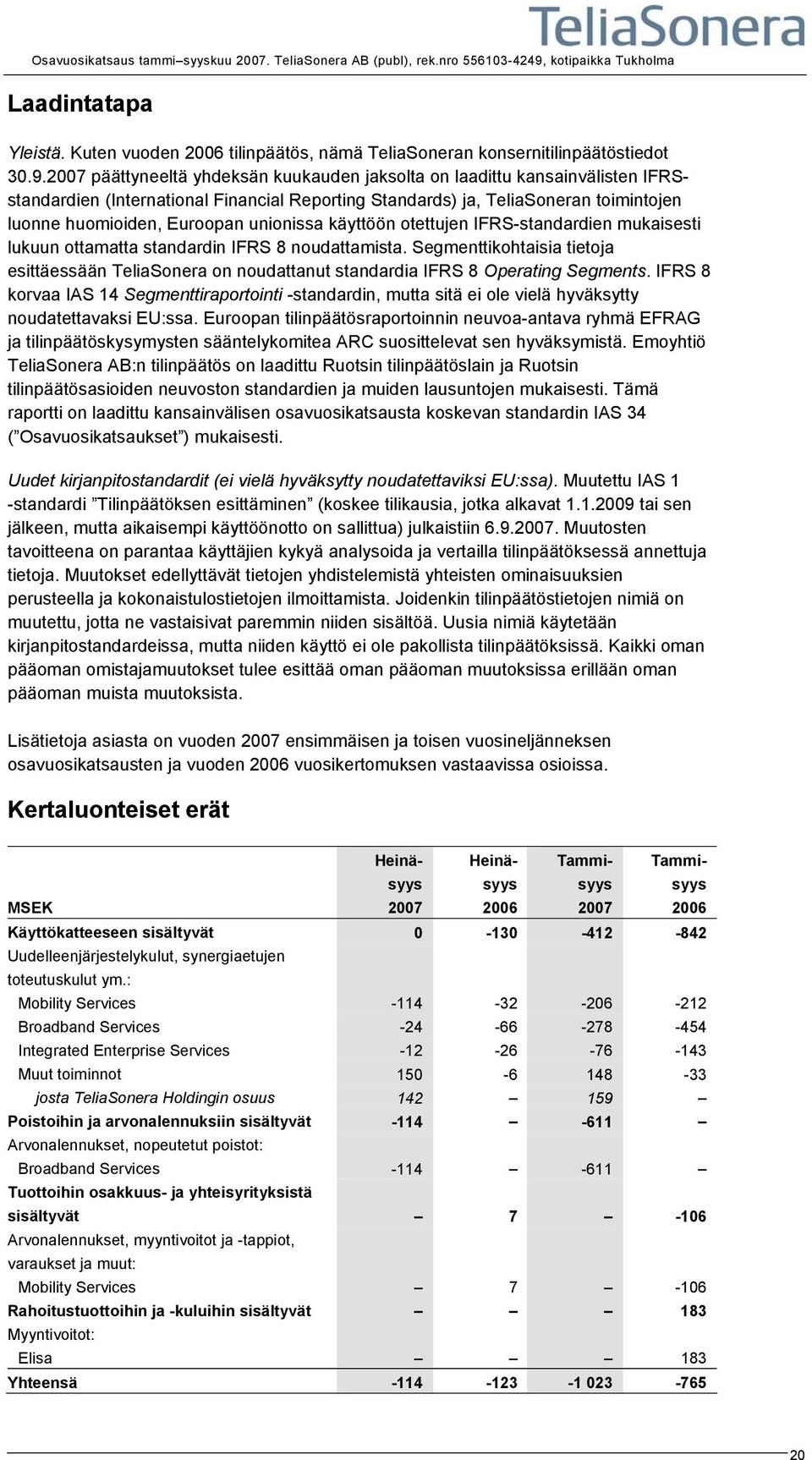 käyttöön otettujen IFRS-standardien mukaisesti lukuun ottamatta standardin IFRS 8 noudattamista.