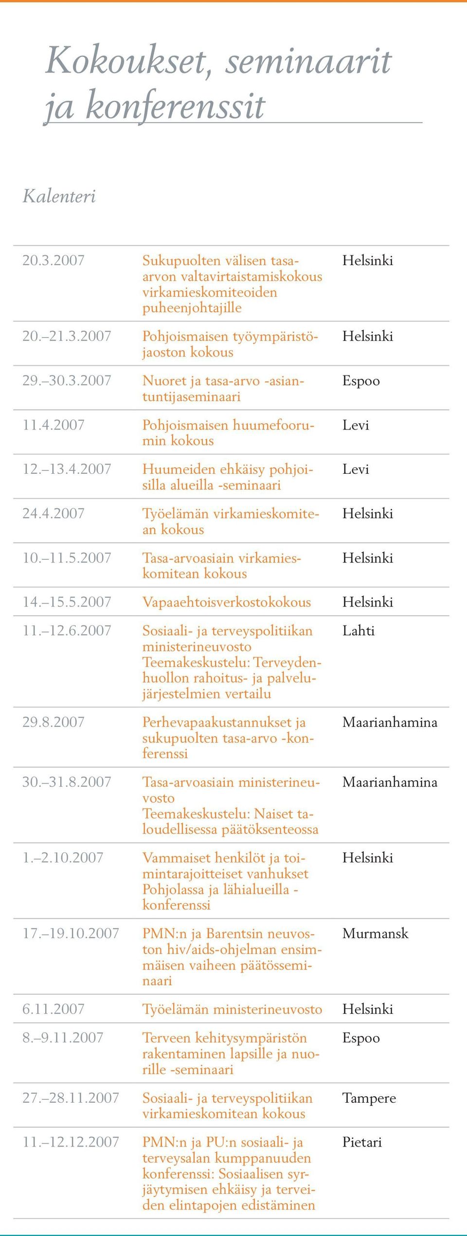 2007 Tasa-arvoasiain virkamieskomitean Espoo Levi Levi 14. 15.5.2007 Vapaaehtoisverkosto 11. 12.6.