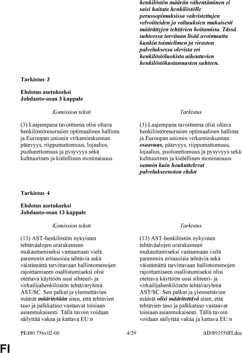 3 Johdanto-osan 3 kappale (3) Laajempana tavoitteena olisi oltava henkilöstöresurssien optimaalinen hallinta ja Euroopan unionin virkamieskunnan pätevyys, riippumattomuus, lojaalius, puolueettomuus