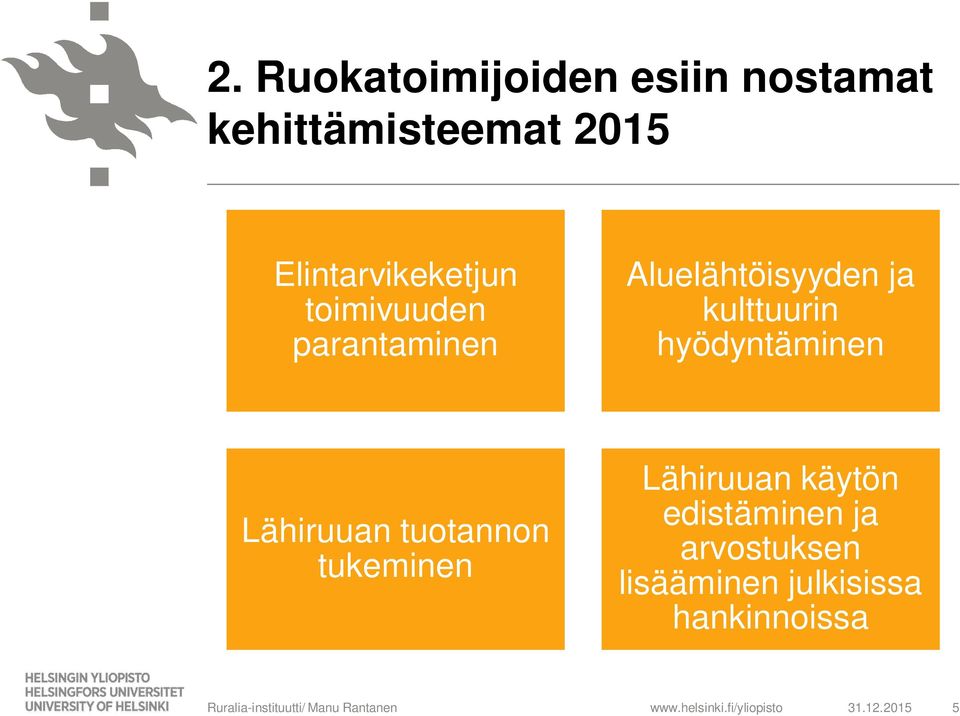 kulttuurin hyödyntäminen Lähiruuan tuotannon tukeminen Lähiruuan