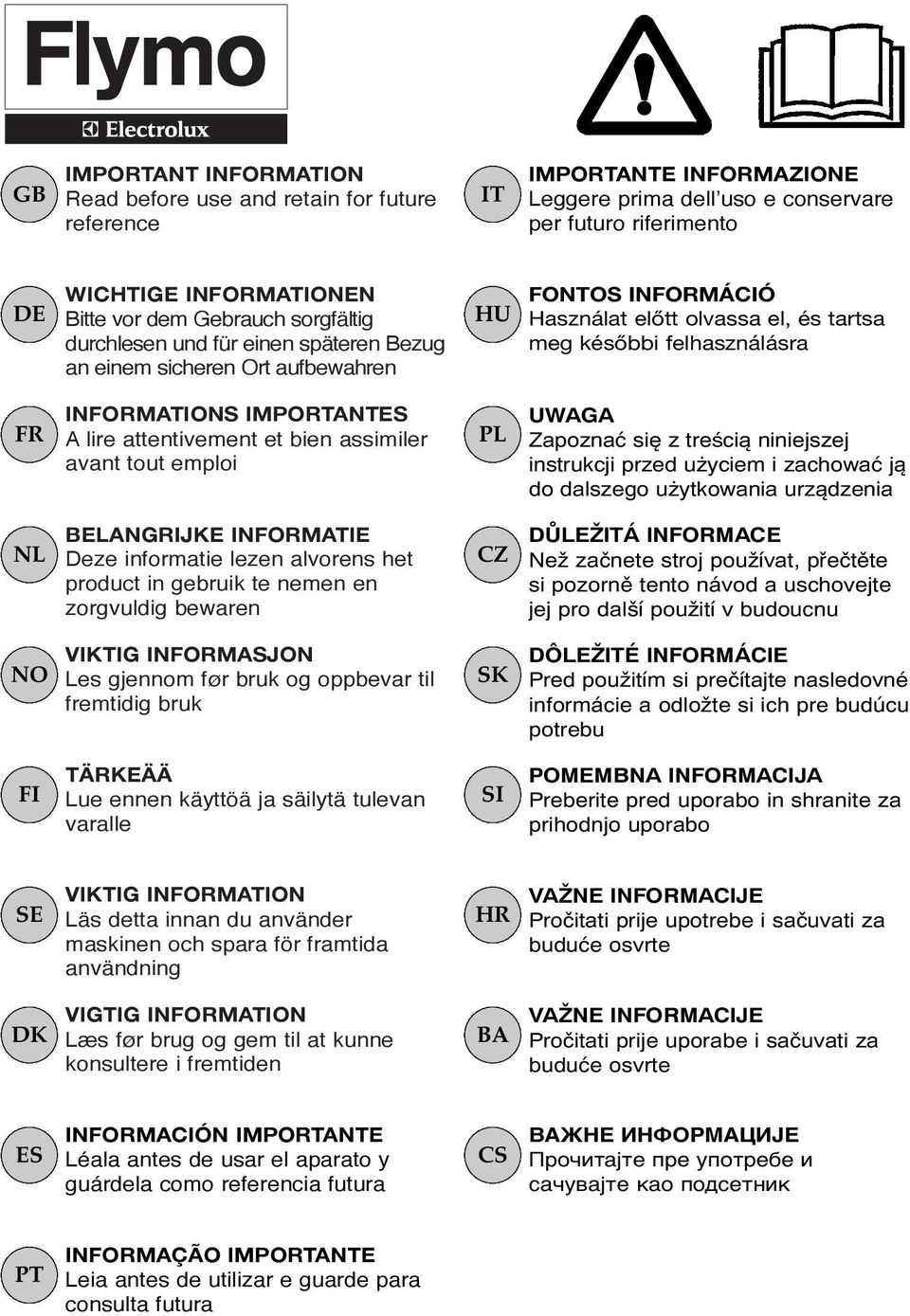 IMPORTANTES A lire attentivement et bien assimiler avant tout emploi PL UWAGA Zapoznać się z treścią niniejszej instrukcji przed użyciem i zachować ją do dalszego użytkowania urządzenia NL