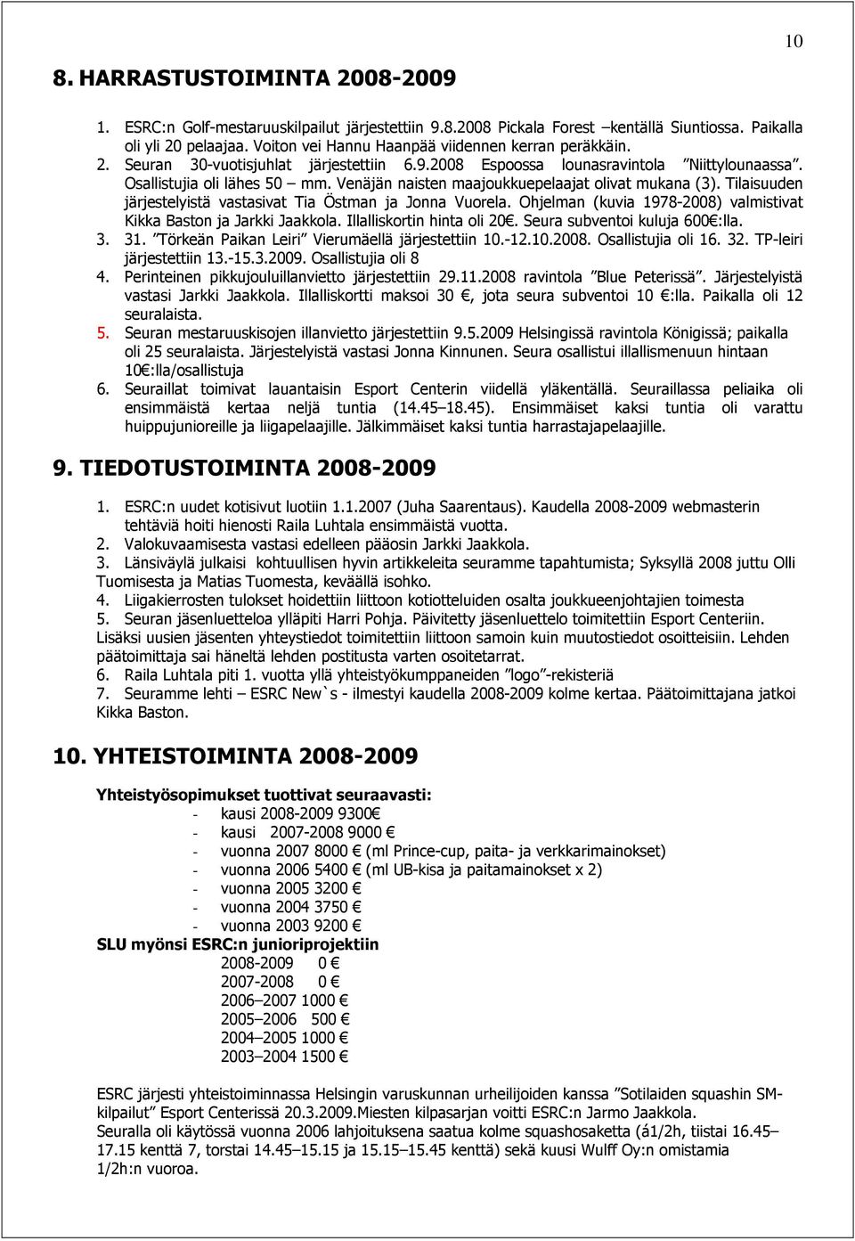 Venäjän naisten maajoukkuepelaajat olivat mukana (3). Tilaisuuden järjestelyistä vastasivat Tia Östman ja Jonna Vuorela. Ohjelman (kuvia 1978-2008) valmistivat Kikka Baston ja Jarkki Jaakkola.