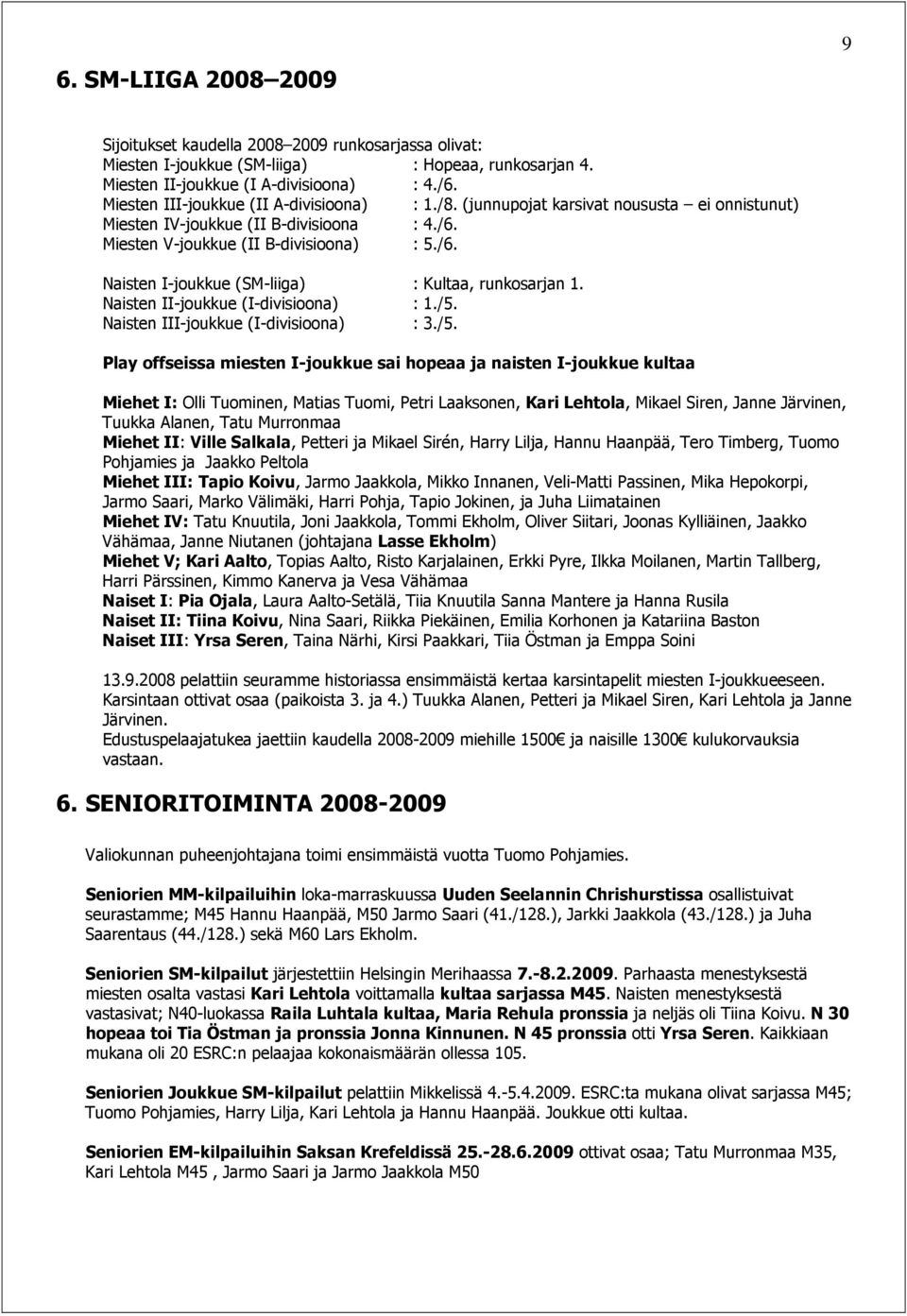 Naisten II-joukkue (I-divisioona) : 1./5.