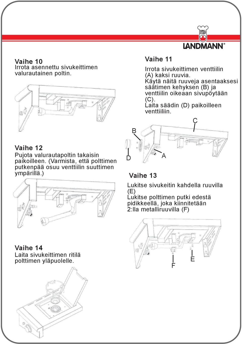 C Vaihe 12 Pujota valurautapoltin takaisin paikoilleen. (Varmista, että polttimen putkenpää osuu venttiilin suuttimen ympärillä.