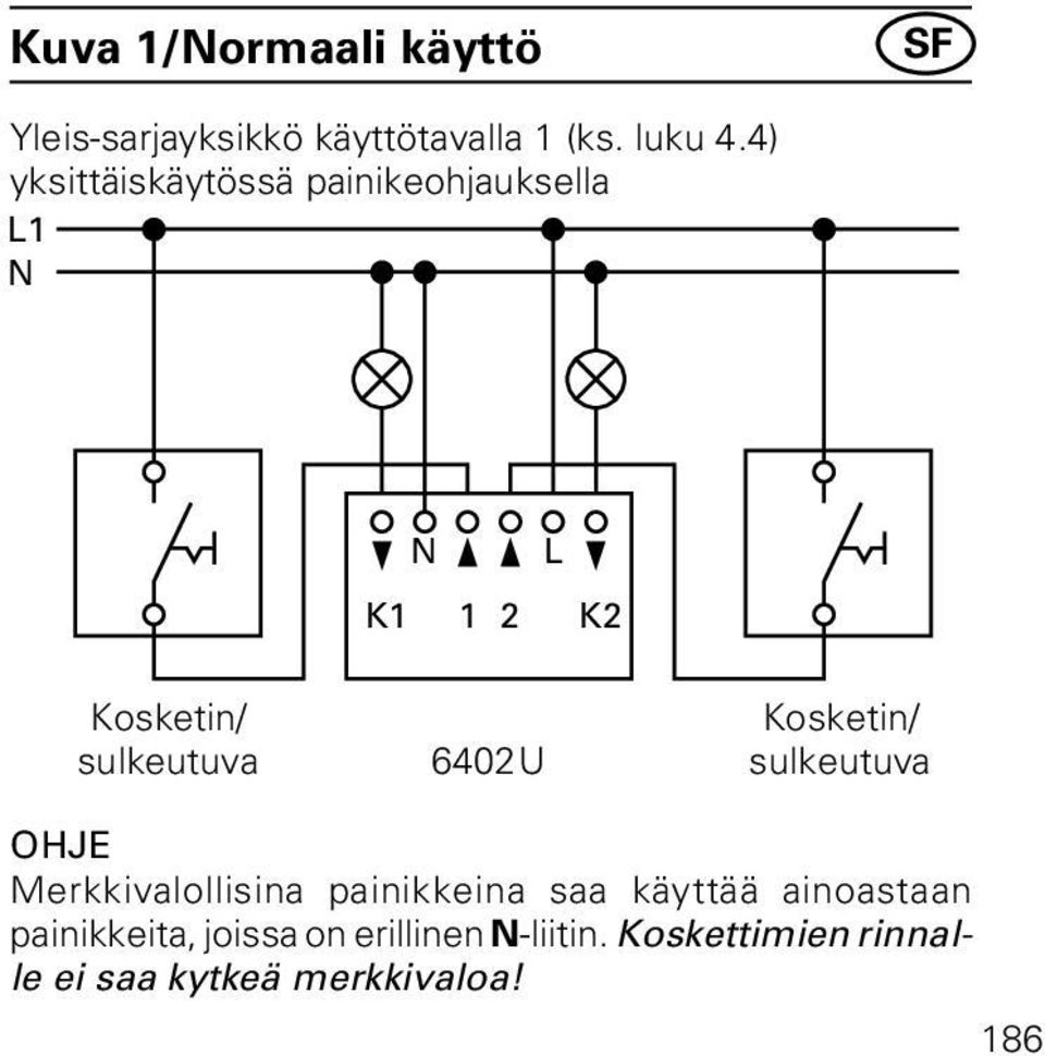 6402U Kosketin/ sulkeutuva OHJE Merkkivalollisina painikkeina saa käyttää