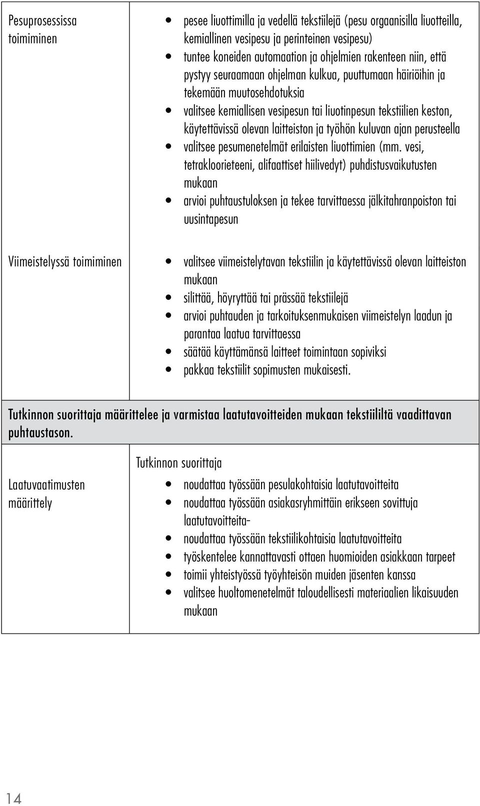 ja työhön kuluvan ajan perusteella valitsee pesumenetelmät erilaisten liuottimien (mm.