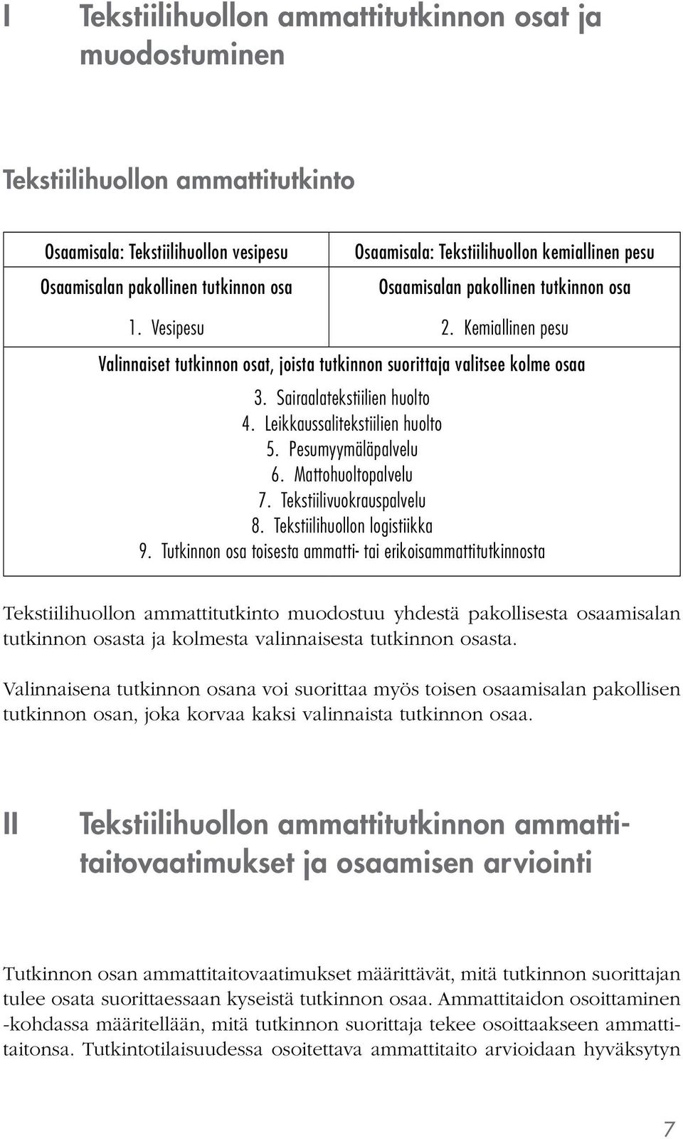 Leikkaussalitekstiilien huolto 5. Pesumyymäläpalvelu 6. Mattohuoltopalvelu 7. Tekstiilivuokrauspalvelu 8. Tekstiilihuollon logistiikka 9.