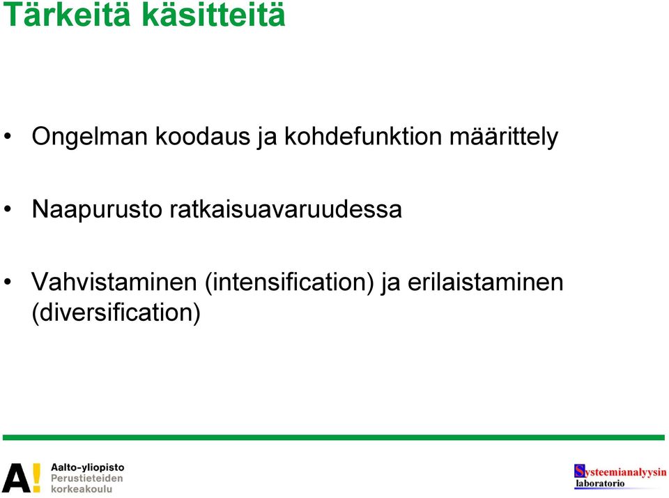 ratkaisuavaruudessa Vahvistaminen