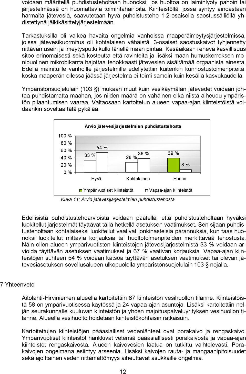 Tarkastuksilla oli vaikea havaita ongelmia vanhoissa maaperäimeytysjärjestelmissä, joissa jätevesikuormitus oli kohtalaisen vähäistä, 3 osaiset saostuskaivot tyhjennetty riittävän usein ja