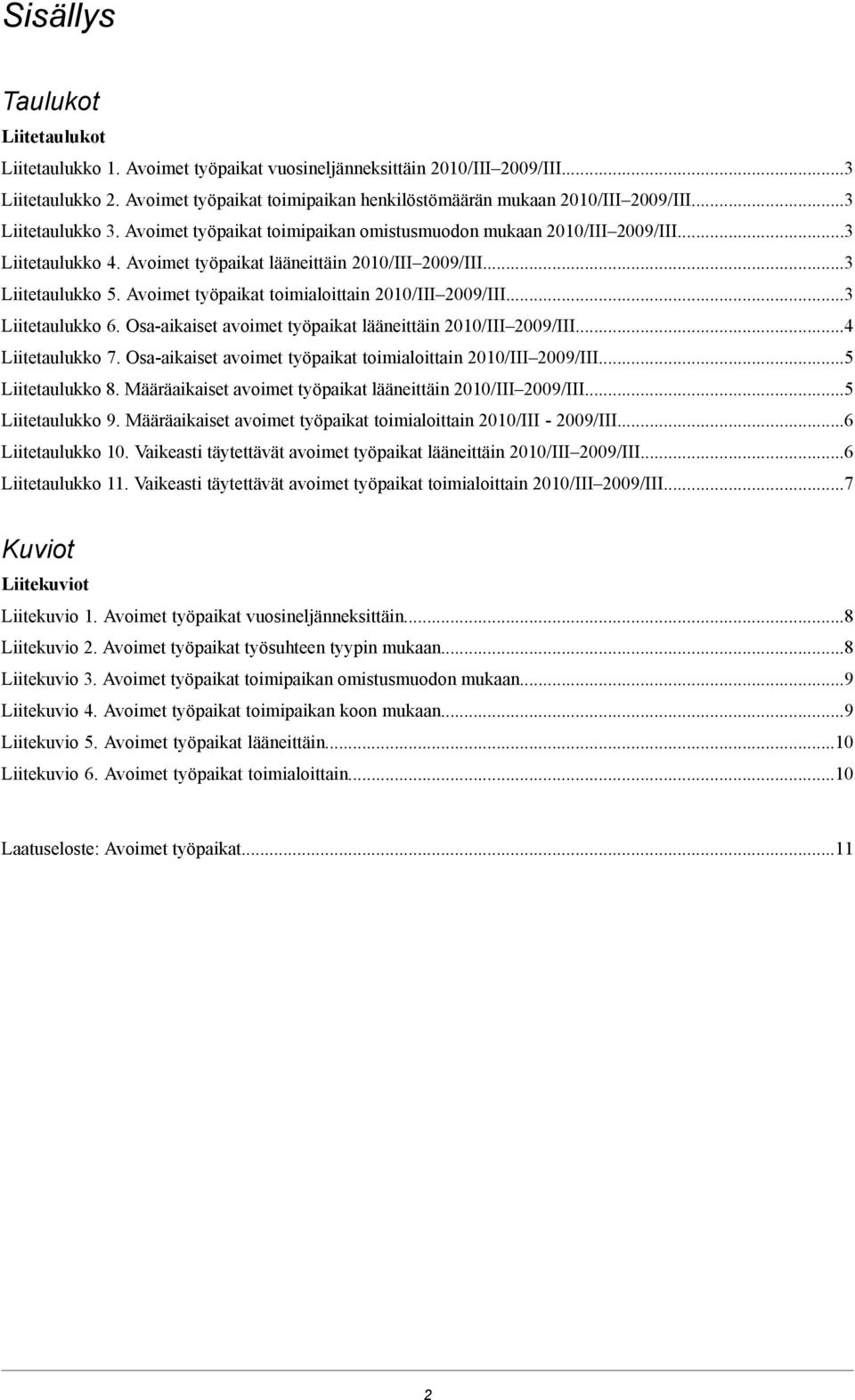 29/III3 Liitetaulukko 6 Osa-aikaiset avoimet työpaikat lääneittäin 21/III 29/III4 Liitetaulukko 7 Osa-aikaiset avoimet työpaikat toimialoittain 21/III 29/III5 Liitetaulukko 8 Määräaikaiset avoimet