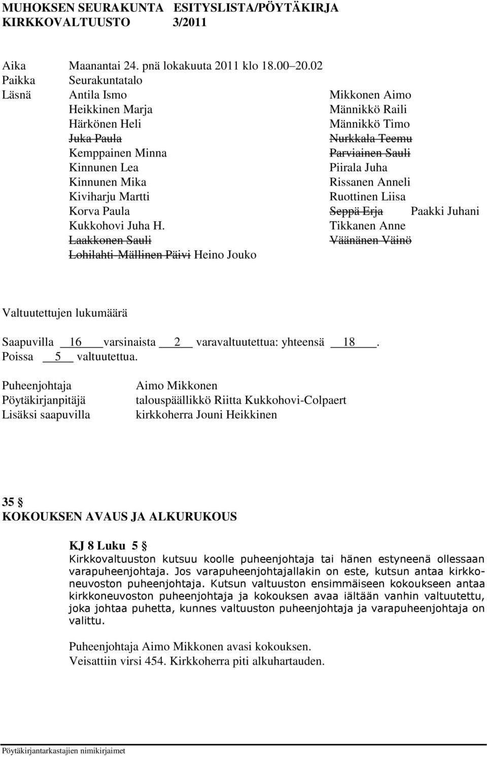 Laakkonen Sauli Lohilahti-Mällinen Päivi Heino Jouko Mikkonen Aimo Männikkö Raili Männikkö Timo Nurkkala Teemu Parviainen Sauli Piirala Juha Rissanen Anneli Ruottinen Liisa Seppä Erja Tikkanen Anne