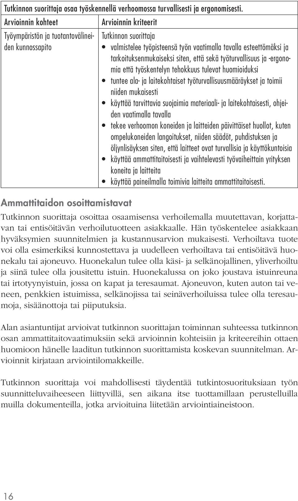 työskentelyn tehokkuus tulevat huomioiduksi tuntee ala- ja laitekohtaiset työturvallisuusmääräykset ja toimii niiden mukaisesti käyttää tarvittavia suojaimia materiaali- ja laitekohtaisesti, ohjeiden