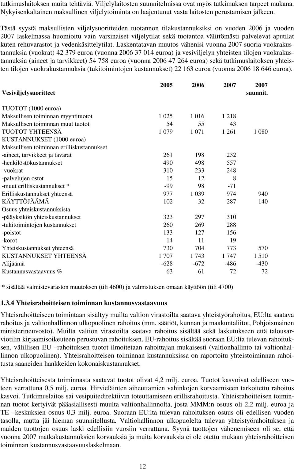 Tästä syystä maksullisten viljelysuoritteiden tuotannon tilakustannuksiksi on vuoden 2006 ja vuoden 2007 laskelmassa huomioitu vain varsinaiset viljelytilat sekä tuotantoa välittömästi palvelevat