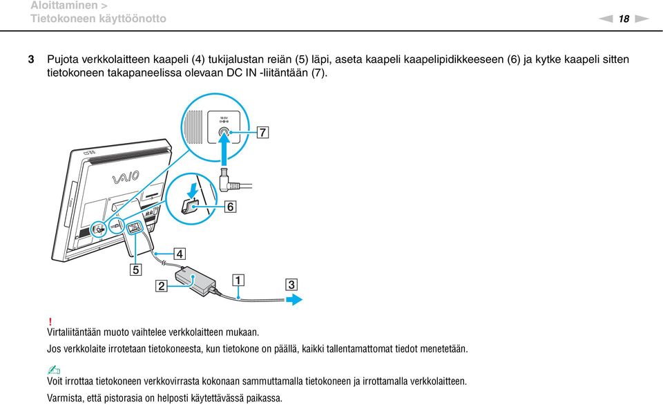 ! Virtaliitäntään muoto vaihtelee verkkolaitteen mukaan.