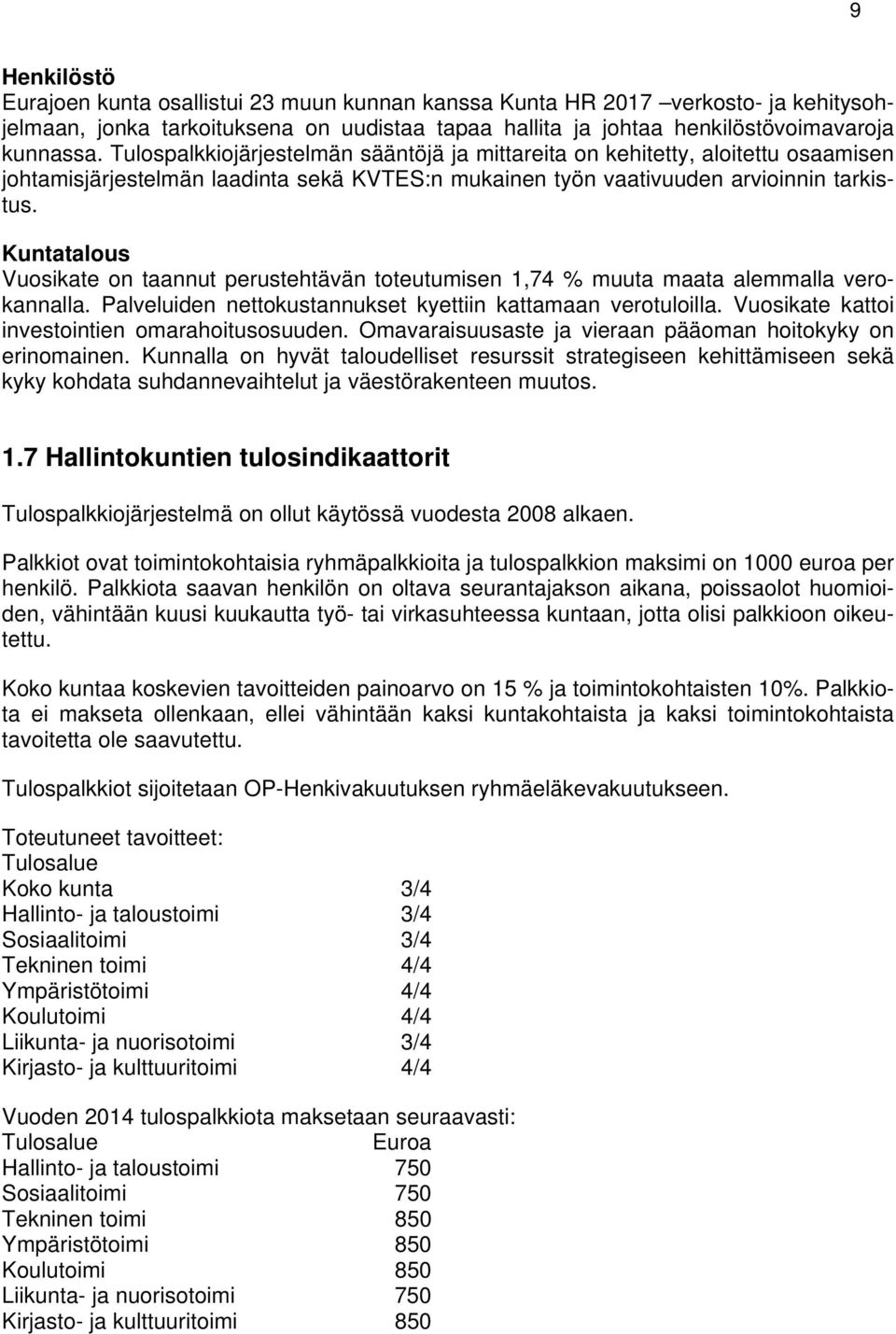 Kuntatalous Vuosikate on taannut perustehtävän toteutumisen 1,74 % muuta maata alemmalla verokannalla. Palveluiden nettokustannukset kyettiin kattamaan verotuloilla.