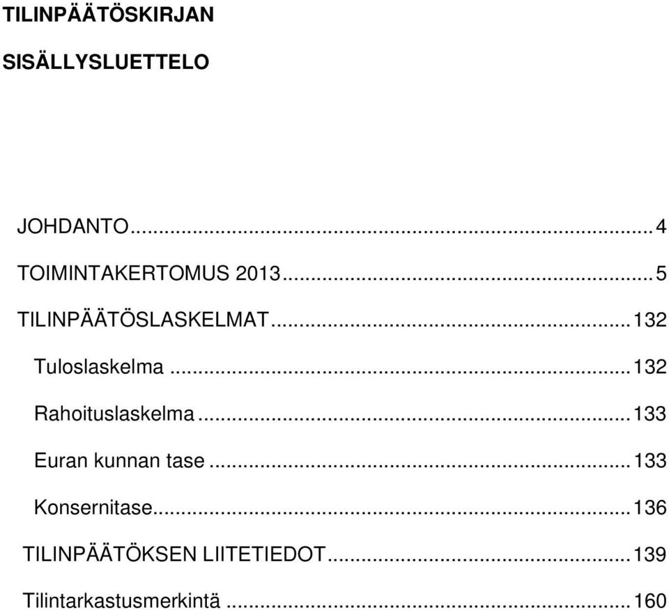 .. 132 Tuloslaskelma... 132 Rahoituslaskelma.