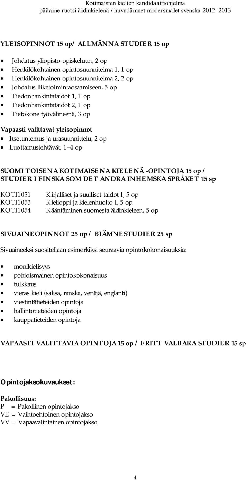 TOISENA KOTIMAISENA KIELENÄ -OPINTOJA 15 op / STUDIER I FINSKA SOM DET ANDRA INHEMSKA SPRÅKET 15 sp KOTI1051 KOTI1053 KOTI1054 Kirjalliset ja suulliset taidot I, 5 op Kielioppi ja kielenhuolto I, 5