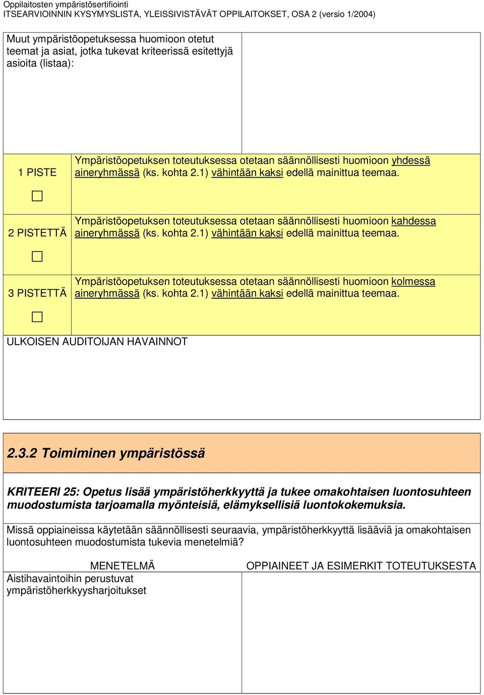 kohta 2.1) vähintään kaksi edellä mainittua teemaa. 2.3.